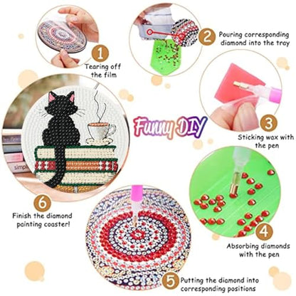 8 Pack Bookshelf Diamond Art Coasters,Diamond Painting Coasters Kits - color: Books Coasters