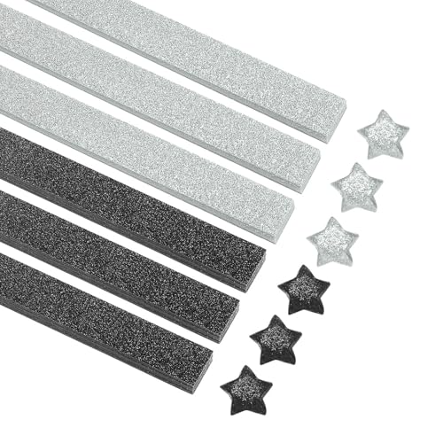 MECCANIXITY 200 Sheets Origami Paper Glitter Stars Papers Black,White Fold Paper for Beginner Arts Crafts Projects,0.4 x 8.7 Inch - color: Black,White