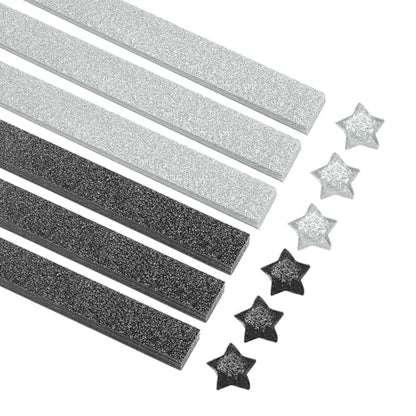 MECCANIXITY 200 Sheets Origami Paper Glitter Stars Papers Black,White Fold Paper for Beginner Arts Crafts Projects,0.4 x 8.7 Inch - color: Black,White