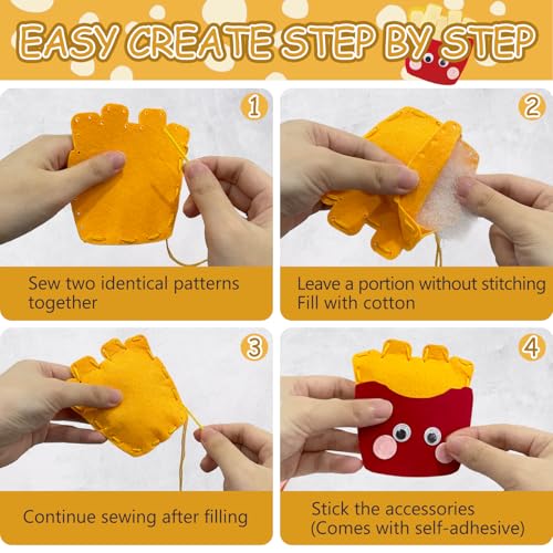 Kid Felt Sewing Kits for Beginners, DIY 8 Stuffed Food for Kids Age 5-12 - color: Hamburg Set