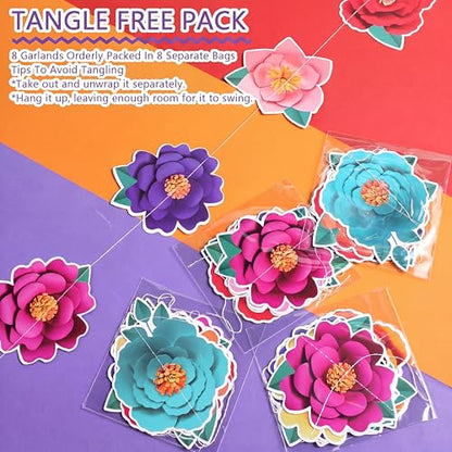 Spakon 8 Pcs Mexican Paper Flower Decorations Mexican Fiesta Garlands - color: Mexican Festival