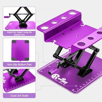 RC Stand Lift Lower with 3-Slot Screw Tray for 1/8 1/10 1/12 Scale, Purple - color: Purple, With 3-slot Screw Tray