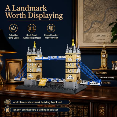 Tower Bridge Building Block Set 969 Pcs London Architecture Building Set for Adults & Teens Historic UK Landmark Model Kit Home Office Desk Decor Display Gift - style: London Twin Tower Bridge