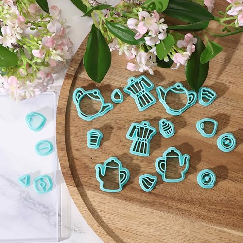 18Pcs Tea Party Polymer Clay Cutters Afternoon Ice Cream Clay Earrings Cutters Coffee Cake Cute Polymer Clay Cutter for Jewelry Earrings Making Birthday Party DIY Supplies - style: Coffee