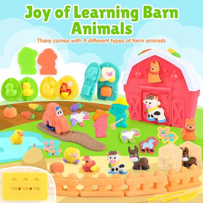 Farm Animals Color Dough Toys for Kids Ages 2-4-8, Big Red Barn Farm Playset with Animal Figures Clay Dough Modeling Tools, Art Crafts Toddler Learning Toy, Ideal Christmas Birthday Gifts - color: Multicolor