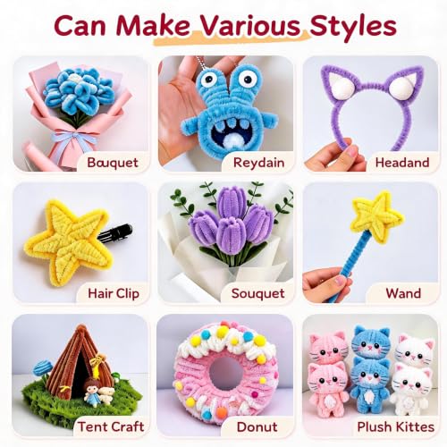 HHSarioneiro 550 Pcs Pipe Cleaner Flower Kit, Complete DIY Flower Bouquet Making Kit, 6 Beautiful Colors, 15 Flower Designs with Step-by-Step Video Tutorials, for Teen Girls and Craft Lovers - color: Blue