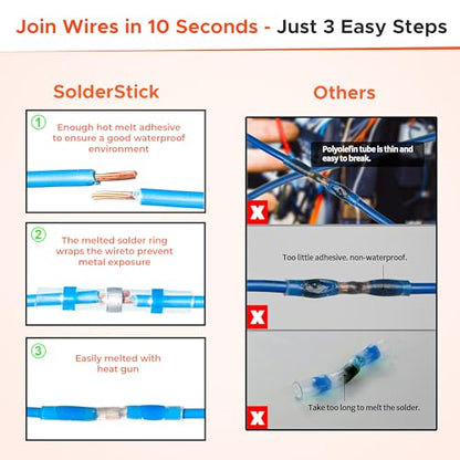 50 Pieces Waterproof Solder Seal Wire Connectors Kit, Electrical Insulated Wire Splice Heat Shrink Wire Connectors with 4 Gauges - 12-10, 16-14, 22-18, 26-24 AWG