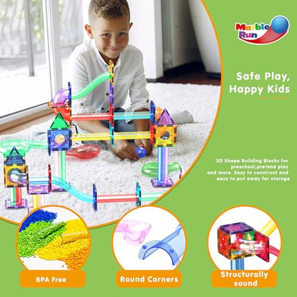 PicassoTiles 200 PCS Picasso Tiles Marble Run LED Race Track Set Ages 3+ - color: Marble Run 200 Pcs
