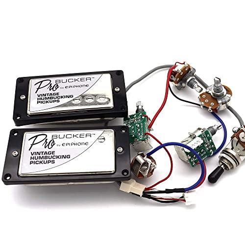 1 Set ProBucker Alnico Bridge&Neck Pickups with Pro Wiring Harness Pots&3 Way Switches Universal for Electric Guitar (Chrome (Black Ring)) - color: Chrome (Black ring)