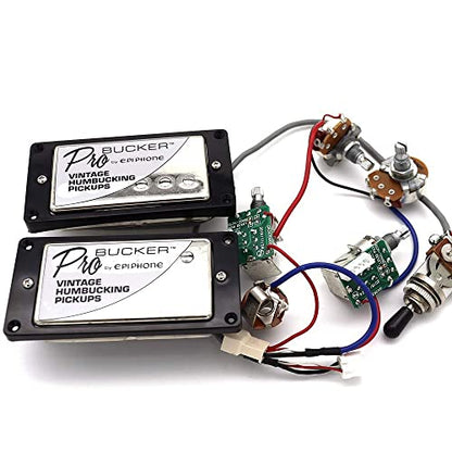 1 Set ProBucker Alnico Bridge&Neck Pickups with Pro Wiring Harness Pots&3 Way Switches Universal for Electric Guitar (Chrome (Black Ring)) - color: Chrome (Black ring)