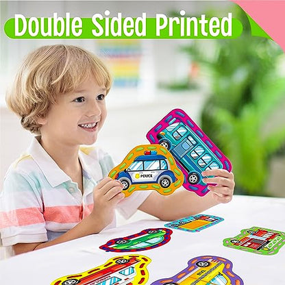 SpriteGru 9 Pieces Kids Lacing Cards, Double Sided Sewing Cards in 9 Vehicle Cards with 9 Colorful Laces, Imagination Development Lacing Toys Games for Children Educational and Learning Activity - color: Vehicle-A