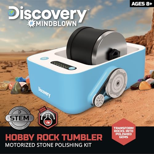 Discovery™ Rock Tumbler Deluxe Set – Stone Polishing Kit with Rocks, 4 Grits, Gem Case| STEM Science Project Kit for Kids & Beginners| Cool Toy for Boys & Girls Ages 8+
