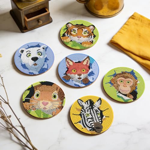 Leatrice 8 PCS Diamond Art Coasters Set Diamond Painting Kits for Adults - color: AB Animal