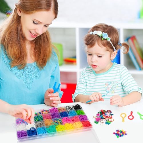 Inscraft 2600+ Loom Bands Set: Colorful Rubber Bands in 28 Colors with Container, 100 Clips, 152 Beads, 20 Pendant, 5 Backpack Hooks, 1 Instruction, Bracelet Making Refill Kit for Kids…