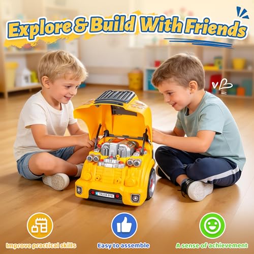 Interactive Truck Engine Toy with Removable Parts - Lights,Sounds，Ages3-5 - color: Yellow