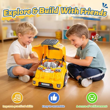 Interactive Truck Engine Toy with Removable Parts - Lights,Sounds，Ages3-5 - color: Yellow