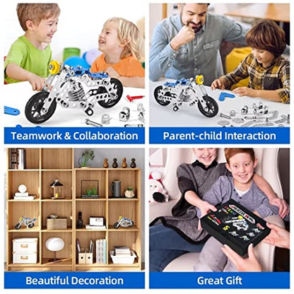 Ferthor Fun Creative Set Motorcycle,Stem Building Projects Toys for Kids 8 9 10 11 12+ Year Old,Metal Building Construction Model kit, 5 in 1 Motobike Building Blocks Steam Educational Toys(139PCS) - size: Motorcycle series 139PCS