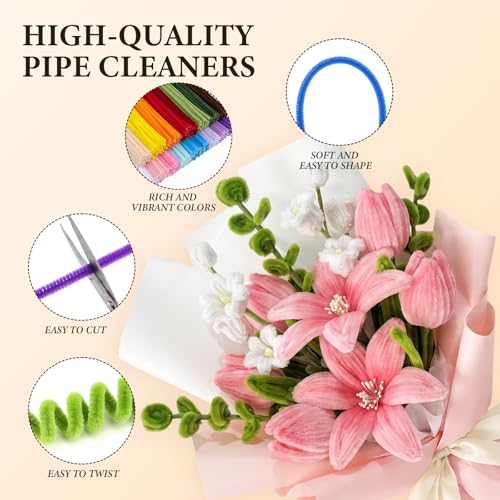 OcePor 1600Pcs Pipe Cleaner Flower Kit,26 Colors Pastel Pipe Cleaners Bulk - color: 26 Colors