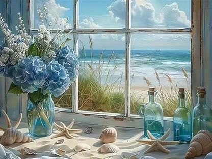 CHWGLFGG 5D Beach Window Diamond Art Kits for Adults Beginners 12x16in - color: KM1157-1