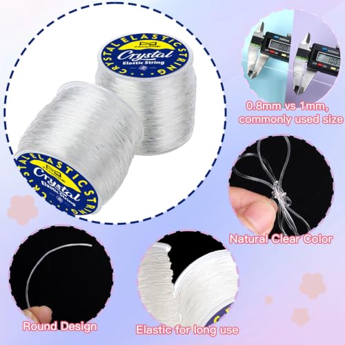 Fandamei Elastic String for Bracelets Making Kit, 1mm&0.8mm Clear Bracelet String, 10ml B7000 Glue*4 with Stretchy Bracelet String, Jewelry Glue&Beading Needles for DIY Necklaces, Bracelets & Jewelry