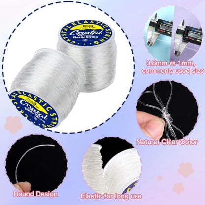 Fandamei Elastic String for Bracelets Making Kit, 1mm&0.8mm Clear Bracelet String, 10ml B7000 Glue*4 with Stretchy Bracelet String, Jewelry Glue&Beading Needles for DIY Necklaces, Bracelets & Jewelry