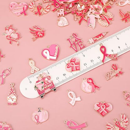 SANNIX 110Pcs Breast Cancer Charms, Pink Ribbon Charm for Jewelry Making - style: Breast Cancer Charms