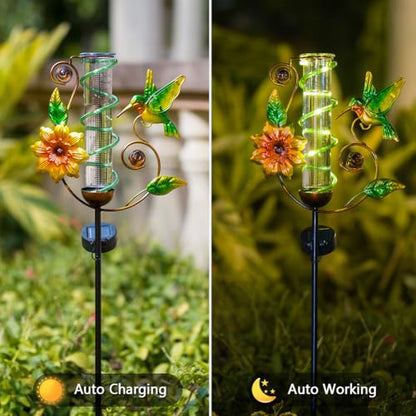 Solar Rain Gauge Outdoor, Hummingbird Rain Gauges - color: Green Hummingbird