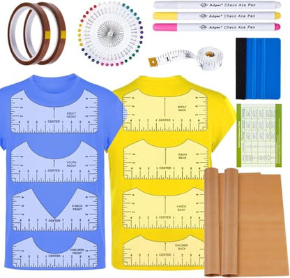 18Pcs Sublimation Accessories, Tshirt Ruler Guide Vinyl Alignment Tool, Heat Press Accessories, Teflon Sheet Non Stick 16x20, Heat Resistant Tape 0.4" x108ft, PVC T Shirt Rulers to Center Designs - style: Tshirt Ruler-18