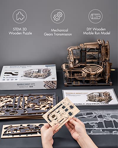 RoWood 3D Puzzles for Adults, Marble Run Model Kits for Adults to Build, Wooden Puzzles Christmas Birthday Gifts - Marble Night City LGA01