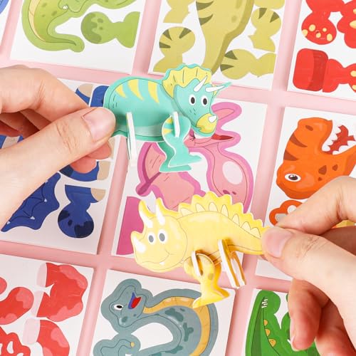 KIMOBER 25Pcs Educational 3D Cartoon Puzzle,3D Dinosaur Puzzle for Kids DIY Cartoon Dinosaur Animal Learning Jigsaw Toys for Kids - size: 25 pieces