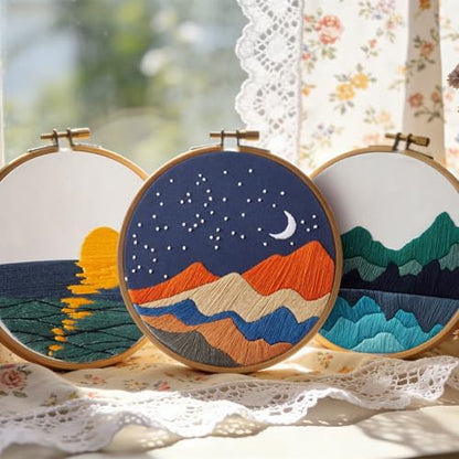 Embroidery Kits for Beginners Adults, Stamped Cross Stitch kits for Adult Beginners Embroidery Starter Kit with Pattern, 3 Embroidery Hoop and Fabric, Needles Threads (Attached Teaching Video QR Code) - color: Green