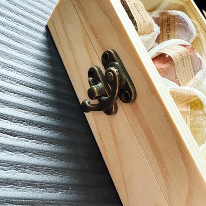 Natural Crystal Raw Stone Ore Specimen Set Wooden Box, Science Teaching Mineral Rock Set, a Very Good Christmas or New Year Gifts for Friends, Classmates or Sons and Daughters