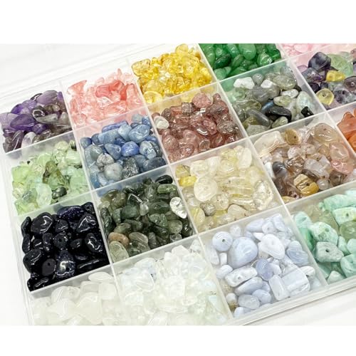 Yephac Gemstone Chips Beads DIY Jewelry Making, Healing Crystals Polishing Crushed Irregular Shaped Beads with Box(24 Colors-1) - color: 24 colors-1