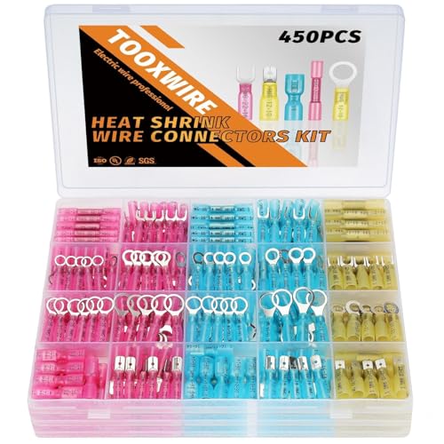 450PCS Electrical Connectors Red Copper, Heat Shrink Wire Connectors Kit, Crimp Connector Wire Terminals for Automotive Marine