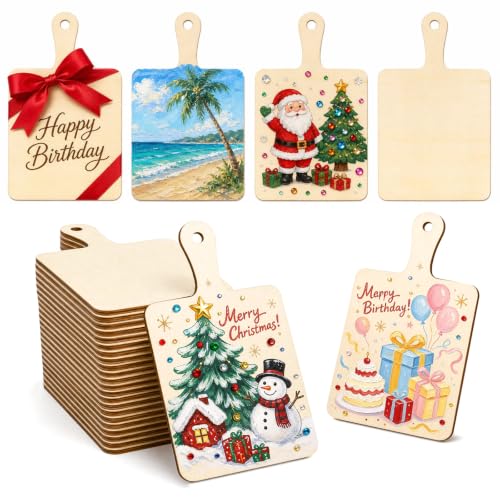Vmiapxo 24 Pack Unfinished Wood Cutting Board Craft with Handle, Wooden Paddle Cheese Bread Board Set Chopping Board Serving Tray for Craft DIY Christmas Home Kitchen Cooking Decor (9.4" x 5.5") - size: 9.4" x 5.5"