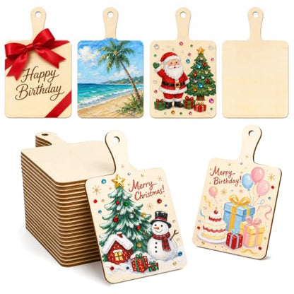 Vmiapxo 24 Pack Unfinished Wood Cutting Board Craft with Handle, Wooden Paddle Cheese Bread Board Set Chopping Board Serving Tray for Craft DIY Christmas Home Kitchen Cooking Decor (9.4" x 5.5") - size: 9.4" x 5.5"