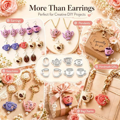 9Pcs Tea Coffee Clay Cutters for Polymer Clay Earrings - color: Cup