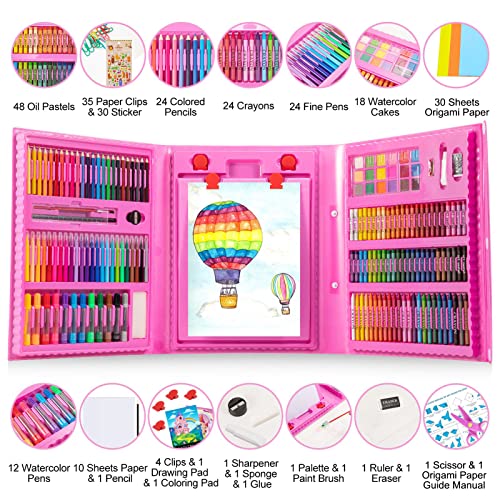 Art Supplies, 272 Pack Art Set Crafts Drawing Kit for Kids Girls Boys Teens - color: Pink