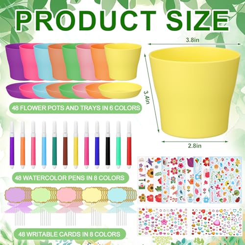 Funnymoom 48 Pcs DIY Flower Pot Craft Kit for Kids Plastic Paintable, Clean