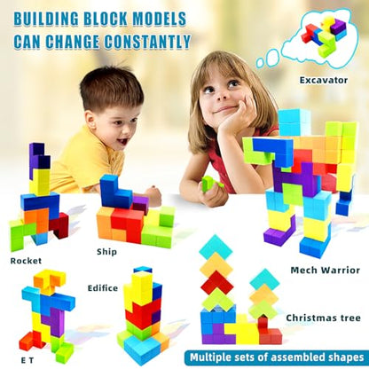 Magnetic Building Blocks Magic Magnetic 3D Puzzle Cubes, Set of 7 Multi Shapes Magnetic Blocks with 54 Guide Cards - style: style2