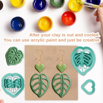 17Pcs Monstera Leaves Polymer Clay Cutters Tropical Leaf Polymer Cutter for Clay Earrings Making Festival Jewelry DIY - color: Monstera Leaves