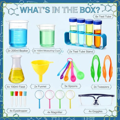 Copkim 39 Pcs Science Kits for Kids Educational Lab Science Experiments Early Learning Set Include Beakers and Test Tubes Droppers for Boys and Girls Birthday Party Gift