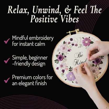 Unwynd Embroidery Kit Floral Theme for Beginners, Satin Stitch Hand Embroidery Kit for Adults, Easy DIY Crafts, Starter Set with Flower Pattern (Floral) - style: Floral - Pack of 1
