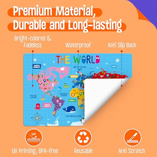 6 Pack Placemats for Kids, Non-Slip Washable, Reusable Alphabet, Number, Shape & Color, Universe, Map Themed Educational Placemats for Home, Kindergarten, Classroom, Nursery - style: Style-B