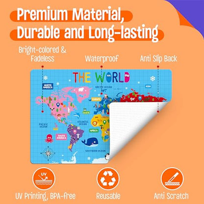 6 Pack Placemats for Kids, Non-Slip Washable, Reusable Alphabet, Number, Shape & Color, Universe, Map Themed Educational Placemats for Home, Kindergarten, Classroom, Nursery - style: Style-B