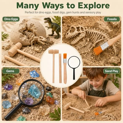 Homoyoyo Archaeology Kit for Kids Dinosaur Digging Kit with 3 Wooden Hammers 3 Wooden Chisels 3 Wood Brushes and 3 Magnifiers Educational Digging Tools for Science Learning and Hands on Play
