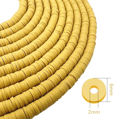 3600 PCS 10 Strands Polymer Clay Beads for Jewelry Making, Vinyl Heishi Beads 6mm for Surfer Bracelets Necklace Making (Ginger Yellow) - color: Ginger Yellow