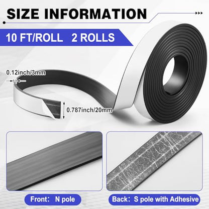Sabary 2 Roll Monopolar Magnetic Tape 10 feet x 0.8 Wide x 0.12 Thick with Strong Adhesive Backing Anisotropic Flexible Magnetic Strip for Maglev Train Science Project - size: 10 Feet