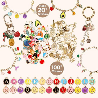 WDXIUE Keychain Making Kit, Charms Lip Gloss Key Chain Bracelet Design Set, Cute & Friendship Jewelry Making Kit, DIY Make 24 Set Keychain for Beginners