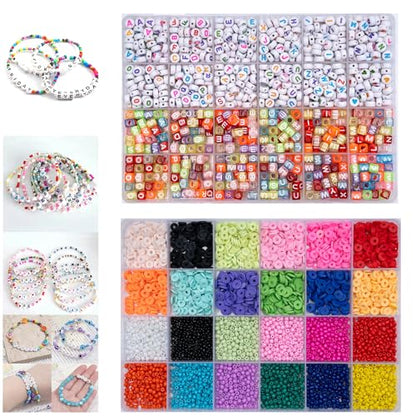 Acrylic Pony Beads Jewelry Making Kit – 96 Colors, UV Color Changing & Glow Alphabet Beads, Heart Bow Crystal String, Tools, Gift Box for DIY Bracelets, Necklaces (8mm Pony Beads Six Box) - color: 8mm pony Beads Six Box